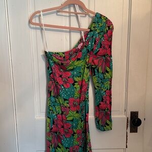 Lilly Pulitzer Pink and Green Asymmetrical Bodycon Dress